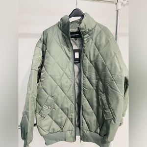Grey Green Oversized Bomber Jacket